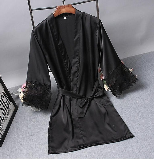 Robes ชุดนอนหรูหราเซ็กซี่ลูกไม้ผู้หญิง Dressing ชุดกิโมโนผ้าไหม Robe, XL, XXL, M, L