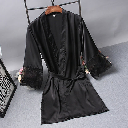 Robes ชุดนอนหรูหราเซ็กซี่ลูกไม้ผู้หญิง Dressing ชุดกิโมโนผ้าไหม Robe, XL, XXL, M, L