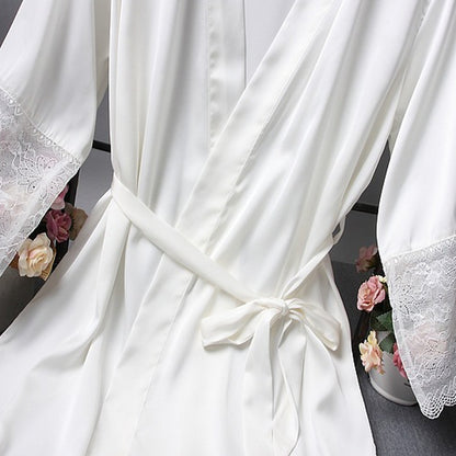 Robes ชุดนอนหรูหราเซ็กซี่ลูกไม้ผู้หญิง Dressing ชุดกิโมโนผ้าไหม Robe, XL, XXL, M, L