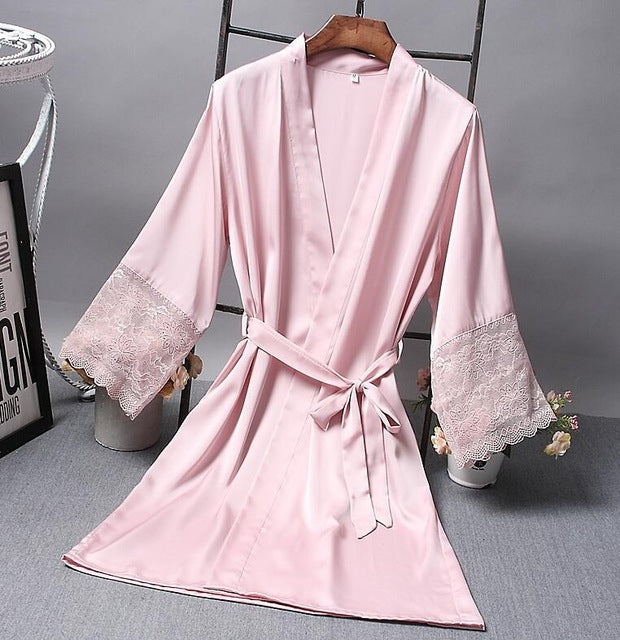 Robes ชุดนอนหรูหราเซ็กซี่ลูกไม้ผู้หญิง Dressing ชุดกิโมโนผ้าไหม Robe, XL, XXL, M, L