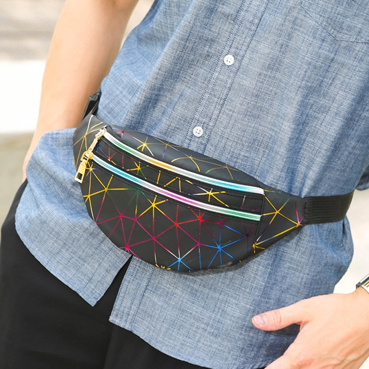 รูปแบบเลเซอร์ PU หนังเอวกระเป๋าผู้หญิง Fanny Pack กระเป๋าสะพายไหล่เดี่ยว, Double Zipper Rhombus (Black ), Double Zipper Rhombus (Pink), Double Zipper Rhombus (Sliver)