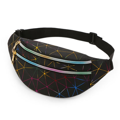 รูปแบบเลเซอร์ PU หนังเอวกระเป๋าผู้หญิง Fanny Pack กระเป๋าสะพายไหล่เดี่ยว, Double Zipper Rhombus (Black ), Double Zipper Rhombus (Pink), Double Zipper Rhombus (Sliver)