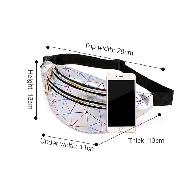 รูปแบบเลเซอร์ PU หนังเอวกระเป๋าผู้หญิง Fanny Pack กระเป๋าสะพายไหล่เดี่ยว, Double Zipper Rhombus (Black ), Double Zipper Rhombus (Pink), Double Zipper Rhombus (Sliver)