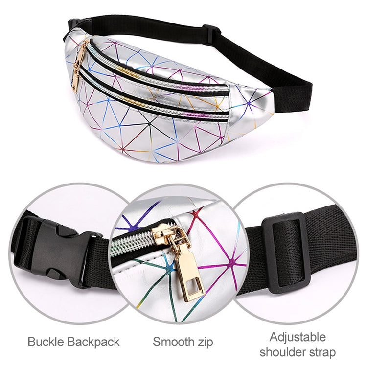รูปแบบเลเซอร์ PU หนังเอวกระเป๋าผู้หญิง Fanny Pack กระเป๋าสะพายไหล่เดี่ยว, Double Zipper Rhombus (Black ), Double Zipper Rhombus (Pink), Double Zipper Rhombus (Sliver)