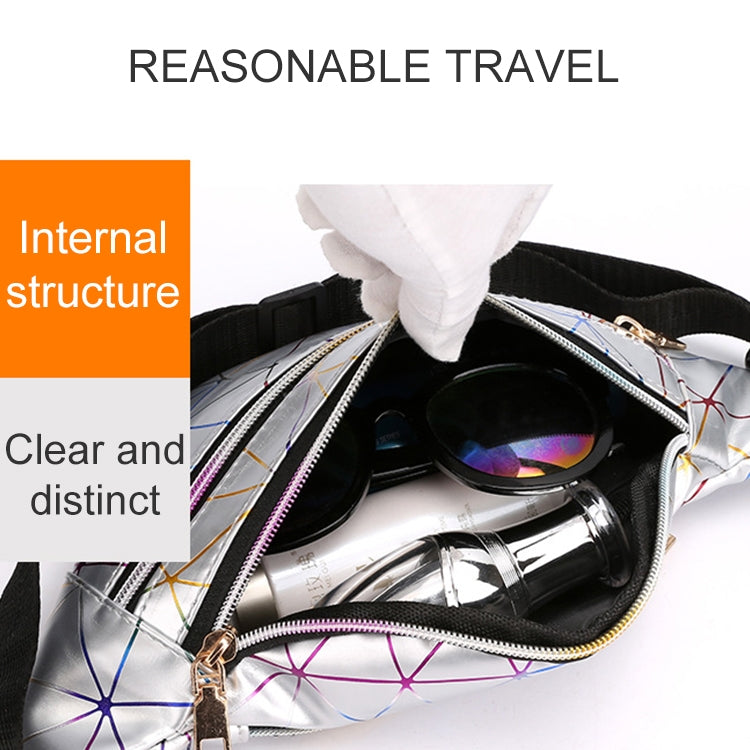 รูปแบบเลเซอร์ PU หนังเอวกระเป๋าผู้หญิง Fanny Pack กระเป๋าสะพายไหล่เดี่ยว, Double Zipper Rhombus (Black ), Double Zipper Rhombus (Pink), Double Zipper Rhombus (Sliver)