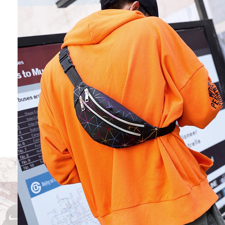 รูปแบบเลเซอร์ PU หนังเอวกระเป๋าผู้หญิง Fanny Pack กระเป๋าสะพายไหล่เดี่ยว, Double Zipper Rhombus (Black ), Double Zipper Rhombus (Pink), Double Zipper Rhombus (Sliver)