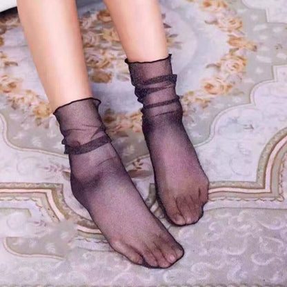 3 คู่ถุงเท้าลูกไม้ Fishnet ปักปลาผู้หญิงสุทธิถุงเท้าข้อเท้าถุงเท้าสั้น Ruffle เซ็กซี่
