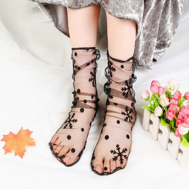 3 คู่ถุงเท้าลูกไม้ Fishnet ปักปลาผู้หญิงสุทธิถุงเท้าข้อเท้าถุงเท้าสั้น Ruffle เซ็กซี่
