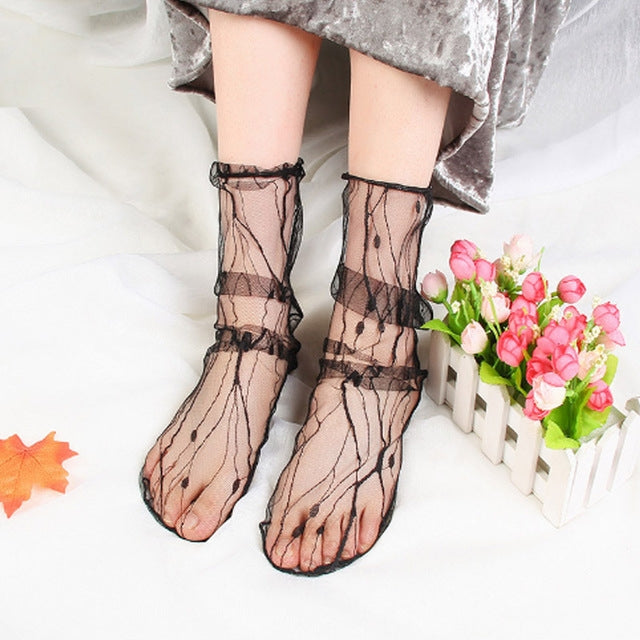 3 คู่ถุงเท้าลูกไม้ Fishnet ปักปลาผู้หญิงสุทธิถุงเท้าข้อเท้าถุงเท้าสั้น Ruffle เซ็กซี่