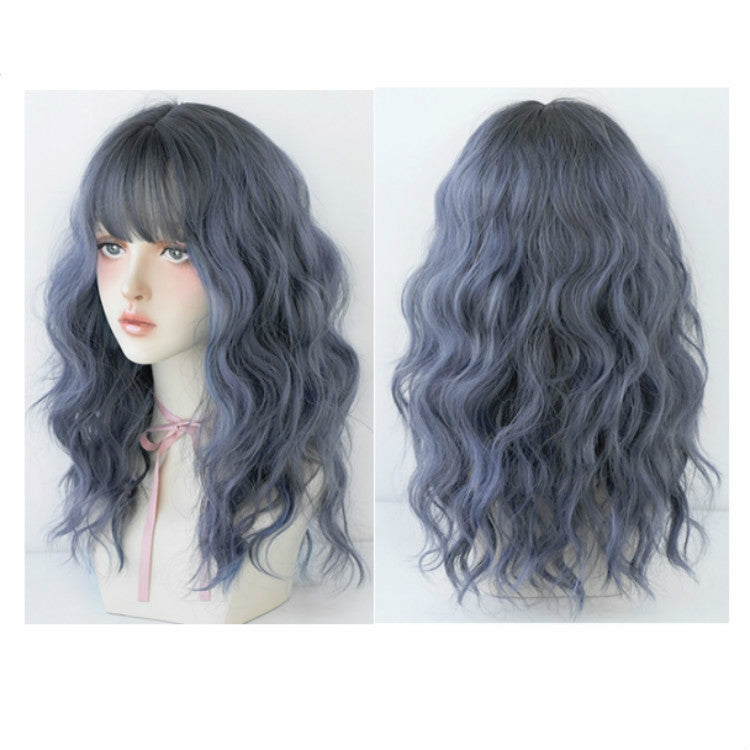 ผู้หญิงผมยาวขนสัตว์กับวิกผมปุยธรรมชาติเรียบ, Haze Blue (Black On Top ) 54CM, Cold Brown 54CM