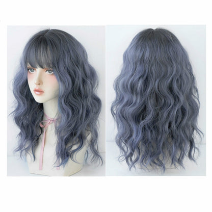 ผู้หญิงผมยาวขนสัตว์กับวิกผมปุยธรรมชาติเรียบ, Haze Blue (Black On Top ) 54CM, Cold Brown 54CM