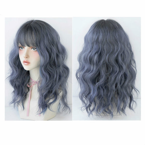 ผู้หญิงผมยาวขนสัตว์กับวิกผมปุยธรรมชาติเรียบ, Haze Blue (Black On Top ) 54CM, Cold Brown 54CM