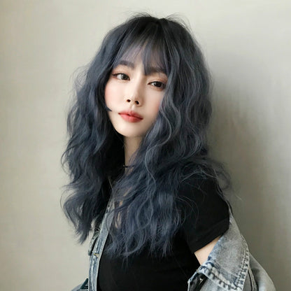 ผู้หญิงผมยาวขนสัตว์กับวิกผมปุยธรรมชาติเรียบ, Haze Blue (Black On Top ) 54CM, Cold Brown 54CM