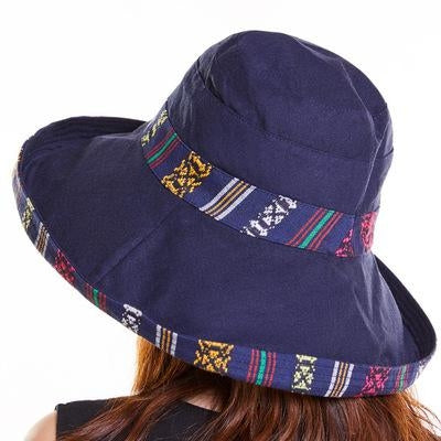 ฤดูร้อนสุภาพสตรีสไตล์แห่งชาติหมวกชายหาดสวมใส่สองด้าน Big Edge Sunhat, One Size