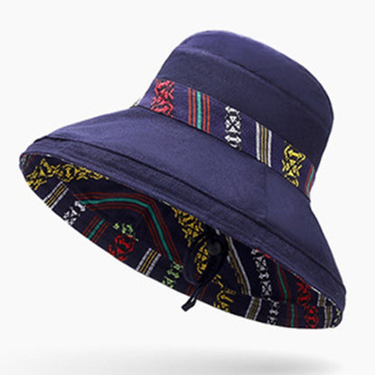 ฤดูร้อนสุภาพสตรีสไตล์แห่งชาติหมวกชายหาดสวมใส่สองด้าน Big Edge Sunhat, One Size