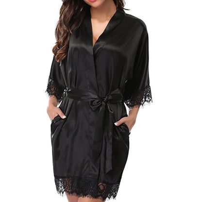 เสื้อคลุมครึ่งแขนผู้หญิงชุดนอนผ้าไหมเทียมชุดราตรีเซ็กซี่, L, M, S, XL, XXL