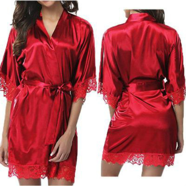 เสื้อคลุมครึ่งแขนผู้หญิงชุดนอนผ้าไหมเทียมชุดราตรีเซ็กซี่, L, M, S, XL, XXL