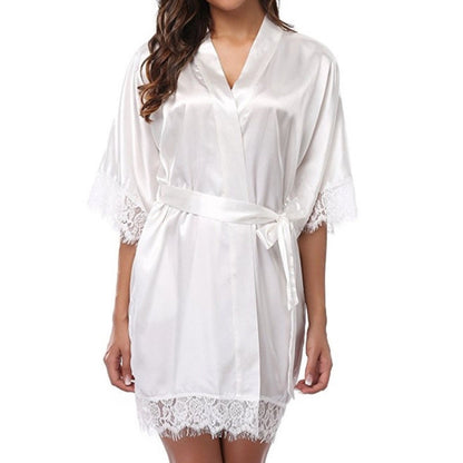 เสื้อคลุมครึ่งแขนผู้หญิงชุดนอนผ้าไหมเทียมชุดราตรีเซ็กซี่, L, M, S, XL, XXL