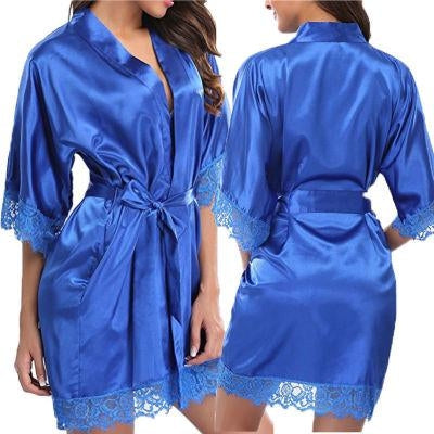 เสื้อคลุมครึ่งแขนผู้หญิงชุดนอนผ้าไหมเทียมชุดราตรีเซ็กซี่, L, M, S, XL, XXL