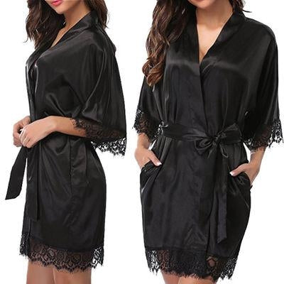 เสื้อคลุมครึ่งแขนผู้หญิงชุดนอนผ้าไหมเทียมชุดราตรีเซ็กซี่, L, M, S, XL, XXL
