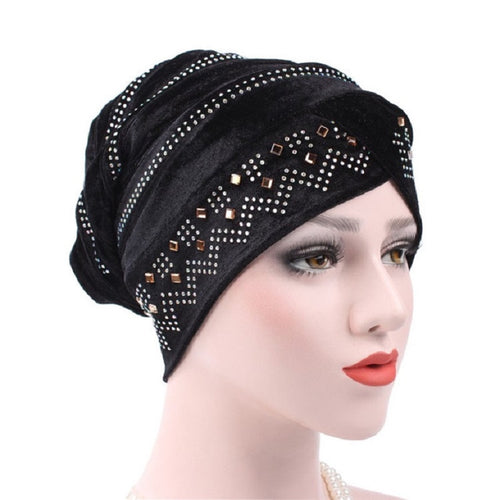 Pleuche Rhinestone ผ้าโพกหัวหมวกซ้อนหมวก, Adjustable