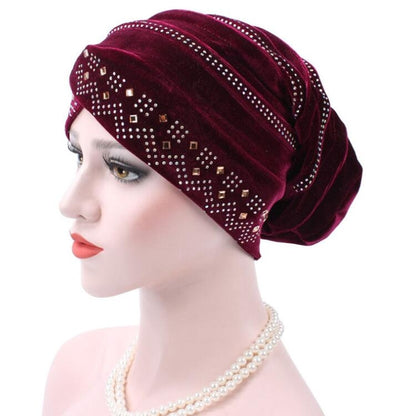 Pleuche Rhinestone ผ้าโพกหัวหมวกซ้อนหมวก, Adjustable