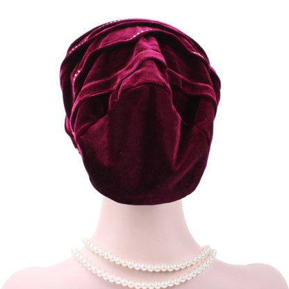 Pleuche Rhinestone ผ้าโพกหัวหมวกซ้อนหมวก, Adjustable