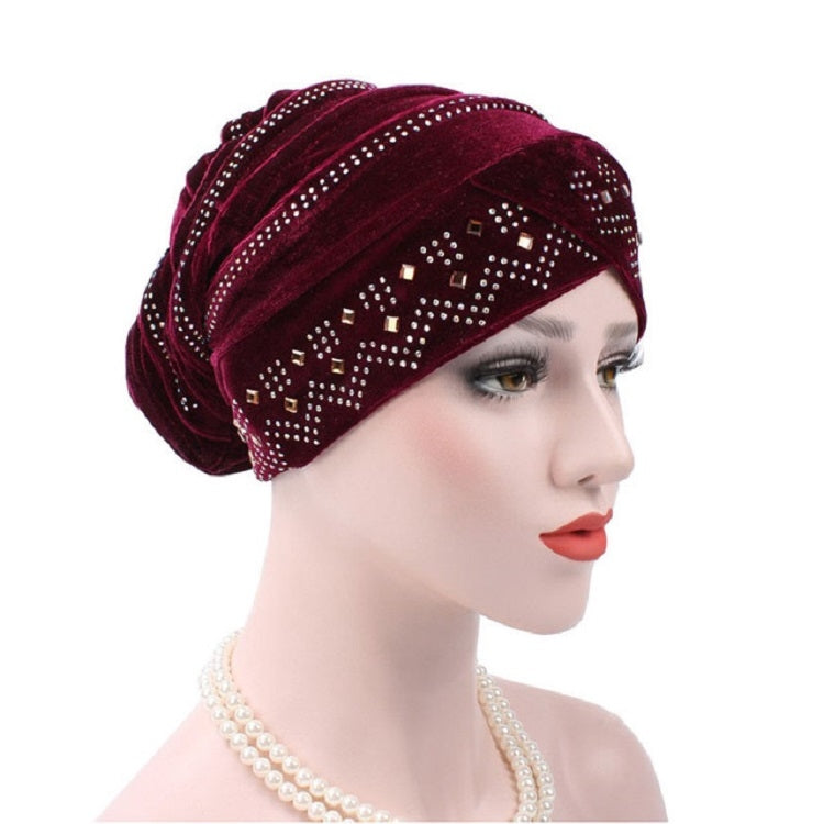 Pleuche Rhinestone ผ้าโพกหัวหมวกซ้อนหมวก, Adjustable