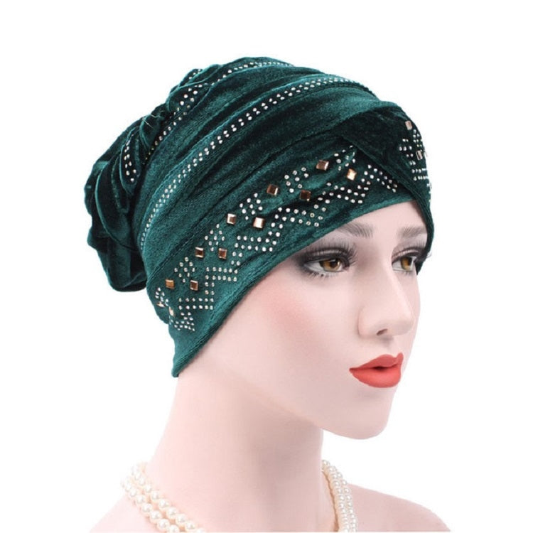 Pleuche Rhinestone ผ้าโพกหัวหมวกซ้อนหมวก, Adjustable