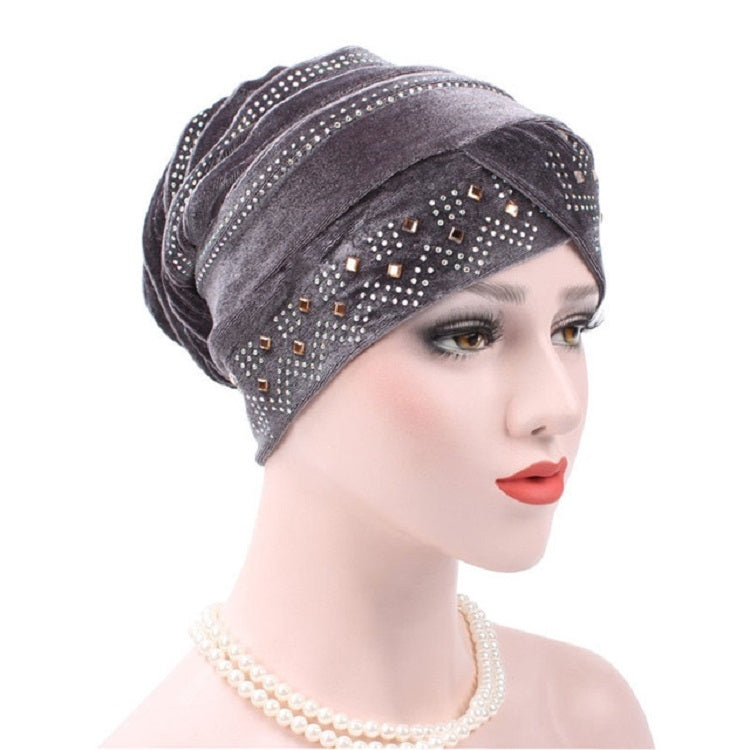 Pleuche Rhinestone ผ้าโพกหัวหมวกซ้อนหมวก, Adjustable