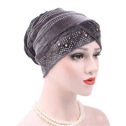 Pleuche Rhinestone ผ้าโพกหัวหมวกซ้อนหมวก, Adjustable