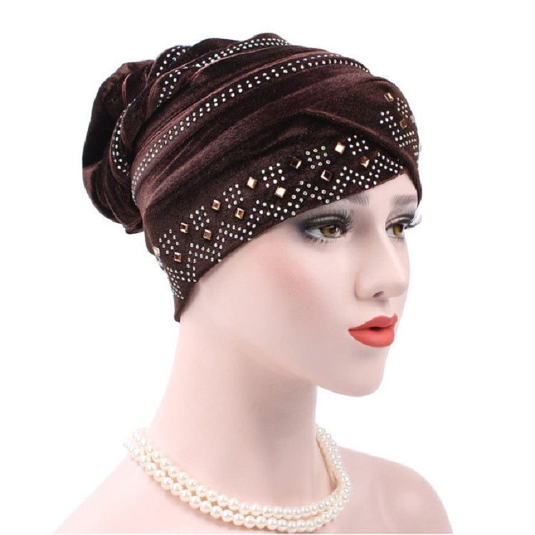 Pleuche Rhinestone ผ้าโพกหัวหมวกซ้อนหมวก, Adjustable