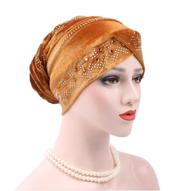 Pleuche Rhinestone ผ้าโพกหัวหมวกซ้อนหมวก, Adjustable