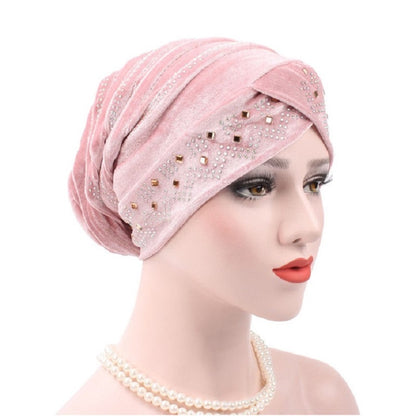 Pleuche Rhinestone ผ้าโพกหัวหมวกซ้อนหมวก, Adjustable