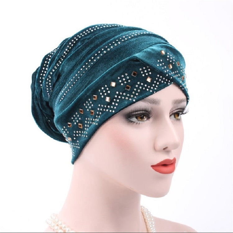 Pleuche Rhinestone ผ้าโพกหัวหมวกซ้อนหมวก, Adjustable