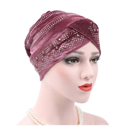 Pleuche Rhinestone ผ้าโพกหัวหมวกซ้อนหมวก, Adjustable
