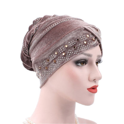 Pleuche Rhinestone ผ้าโพกหัวหมวกซ้อนหมวก, Adjustable