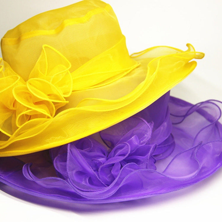 ผู้หญิงฤดูใบไม้ผลิและฤดูร้อนหมวก Organza ปีกกว้างหมวกชายหาดพับหมวกกันแดด