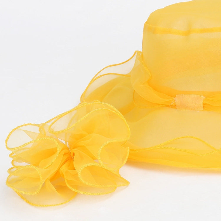 ผู้หญิงฤดูใบไม้ผลิและฤดูร้อนหมวก Organza ปีกกว้างหมวกชายหาดพับหมวกกันแดด