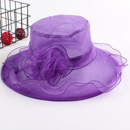 ผู้หญิงฤดูใบไม้ผลิและฤดูร้อนหมวก Organza ปีกกว้างหมวกชายหาดพับหมวกกันแดด