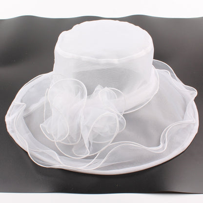 ผู้หญิงฤดูใบไม้ผลิและฤดูร้อนหมวก Organza ปีกกว้างหมวกชายหาดพับหมวกกันแดด