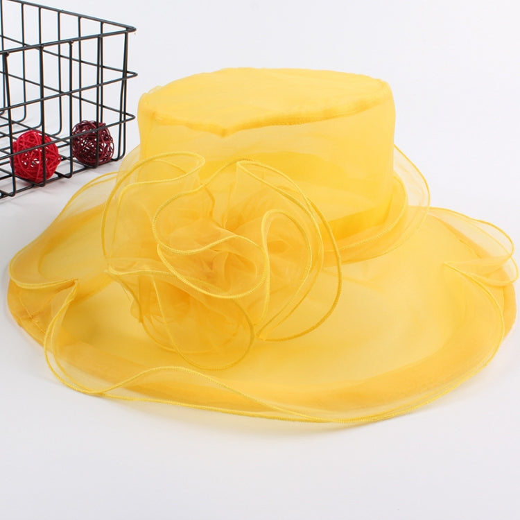 ผู้หญิงฤดูใบไม้ผลิและฤดูร้อนหมวก Organza ปีกกว้างหมวกชายหาดพับหมวกกันแดด