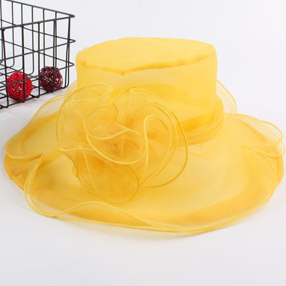 ผู้หญิงฤดูใบไม้ผลิและฤดูร้อนหมวก Organza ปีกกว้างหมวกชายหาดพับหมวกกันแดด