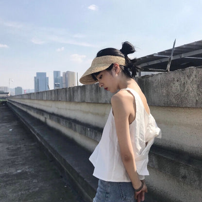 หมวกทอผ้าฟางแบบปรับได้สำหรับวางกลางแจ้งสำหรับผู้หญิง