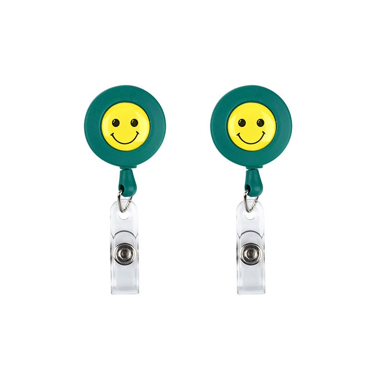 2 ชิ้น ID ง่ายต่อการดึงหัวเข็มขัดผู้ถือใบหน้ายิ้มแท็กชื่อบัตรที่สำคัญตราผู้ถือพับเก็บได้