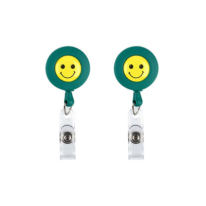 2 ชิ้น ID ง่ายต่อการดึงหัวเข็มขัดผู้ถือใบหน้ายิ้มแท็กชื่อบัตรที่สำคัญตราผู้ถือพับเก็บได้