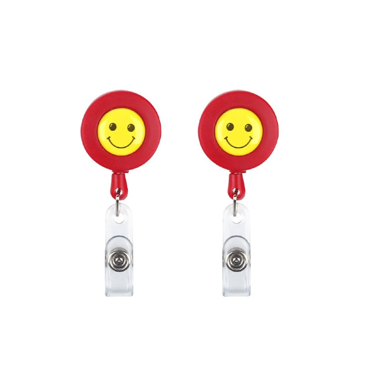 2 ชิ้น ID ง่ายต่อการดึงหัวเข็มขัดผู้ถือใบหน้ายิ้มแท็กชื่อบัตรที่สำคัญตราผู้ถือพับเก็บได้