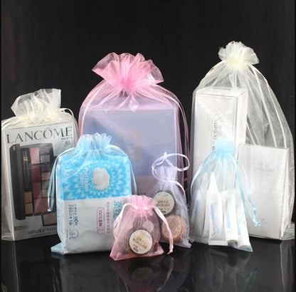 100 ชิ้นถุงของขวัญเครื่องประดับ Organza กระเป๋างานแต่งงานงานเลี้ยงวันเกิด Drawable กระเป๋า, 7X9cm