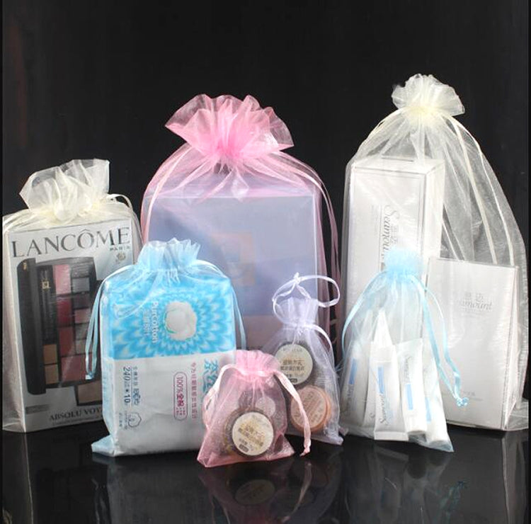 100 ชิ้นถุงของขวัญเครื่องประดับ Organza กระเป๋างานแต่งงานงานเลี้ยงวันเกิด Drawable กระเป๋า, 10x15cm