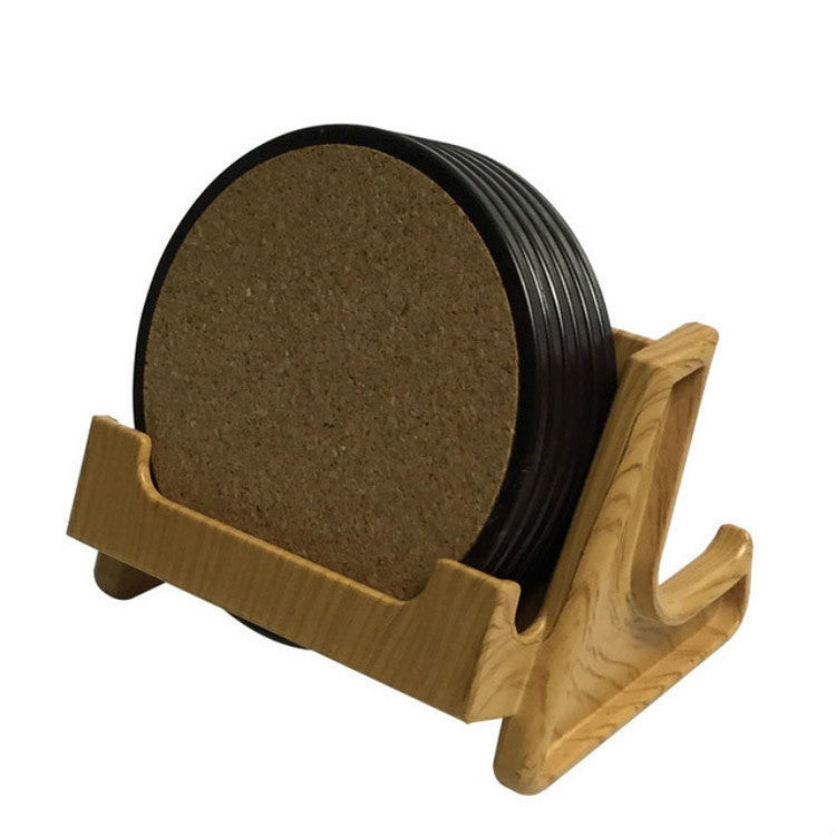Home Daily Wood Round Cork Coaster PP ที่รองแก้ว, 6 Coasters